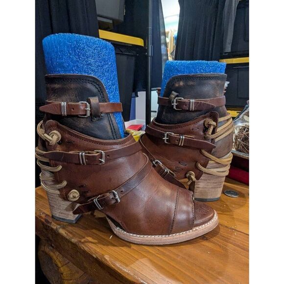 Freebirdāby Steven Carter Peep Toe Booties Women's 9 Cognac Distressed - Picture 6 of 8